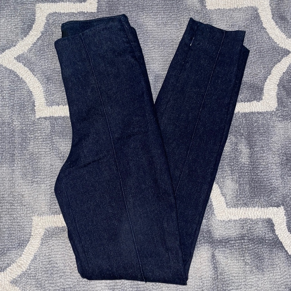 Theory denim pants with center seam detail and ankle zippers size 2